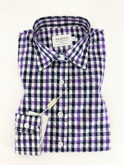 Purple Grey Check Fitted Shirt