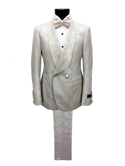 Chevron Champagne Shawl Lapel Suit