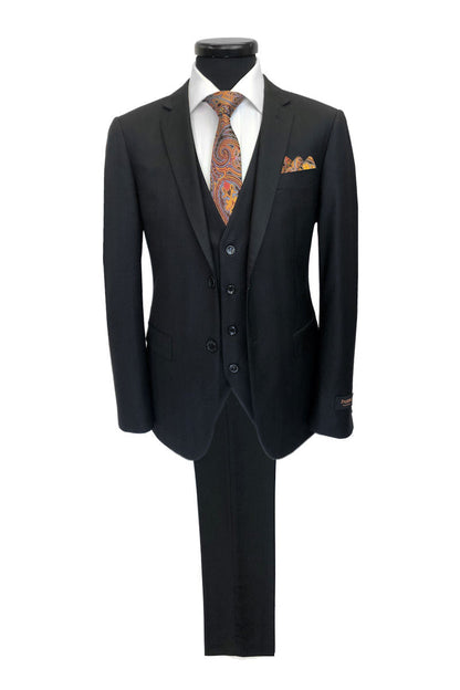 Black Herringbone 2 Button 3-piece Suit