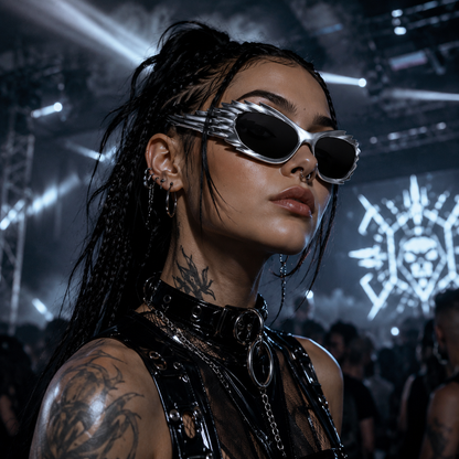 Silver Futuristic Spikey Ridged Sunglasses – Cyber Rave Statement Glasses