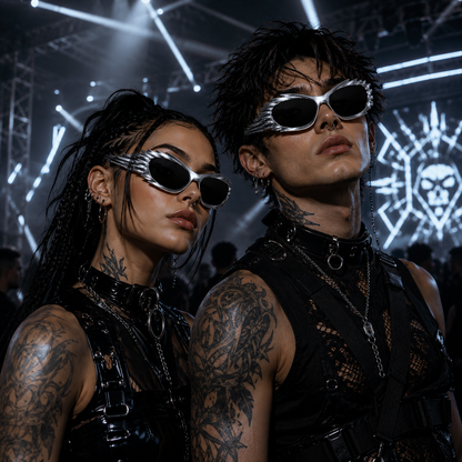 Silver Futuristic Spikey Ridged Sunglasses – Cyber Rave Statement Glasses