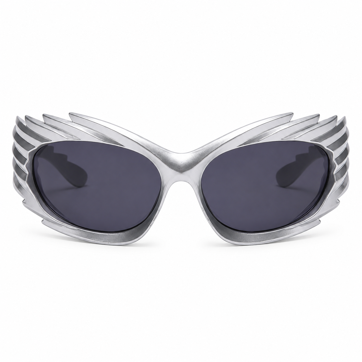 Silver Futuristic Spikey Ridged Sunglasses – Cyber Rave Statement Glasses