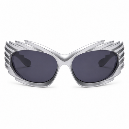 Silver Futuristic Spikey Ridged Sunglasses – Cyber Rave Statement Glasses