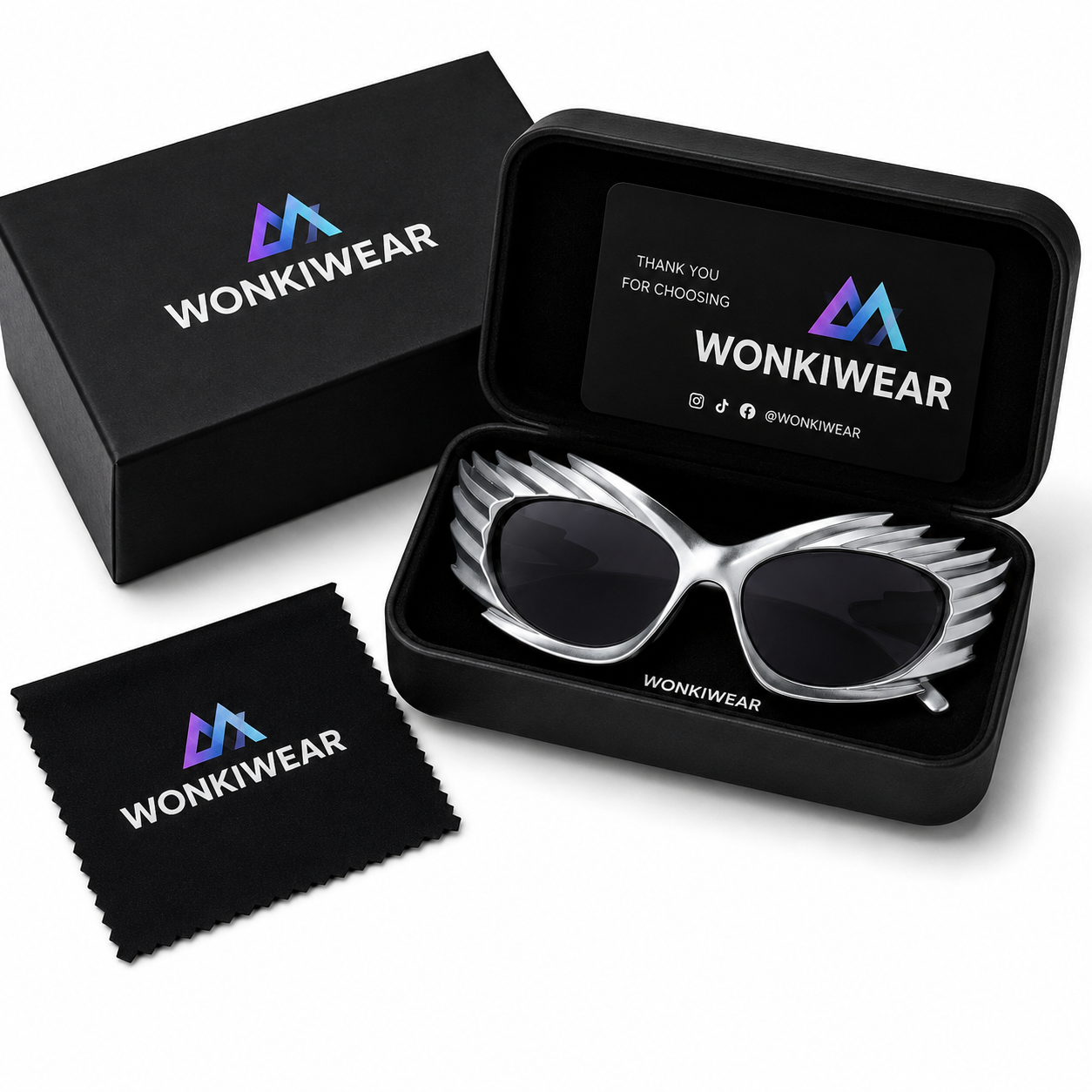 Silver Futuristic Spikey Ridged Sunglasses – Cyber Rave Statement Glasses