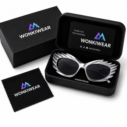 Silver Futuristic Spikey Ridged Sunglasses – Cyber Rave Statement Glasses