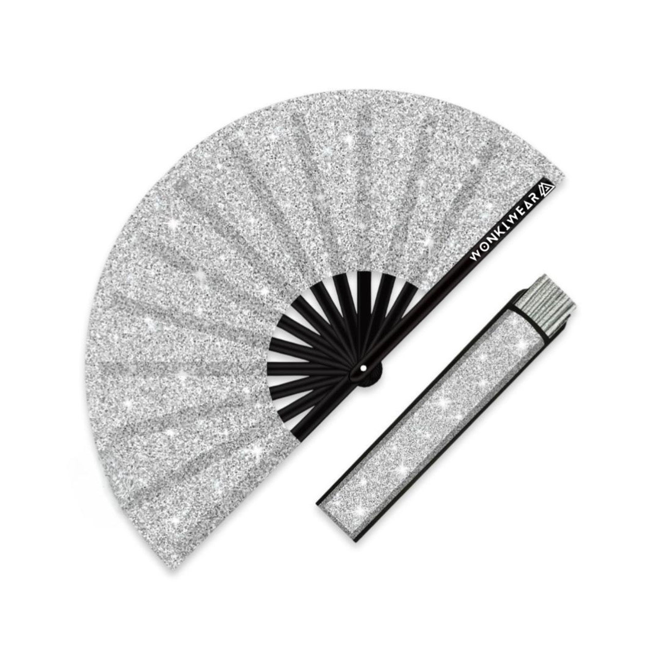 Silver Glitter Festival Fan with Matching Leg Holster | XL & Medium