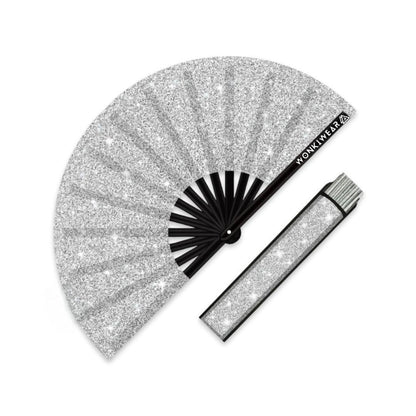 Silver Glitter Festival Fan with Matching Leg Holster | XL & Medium