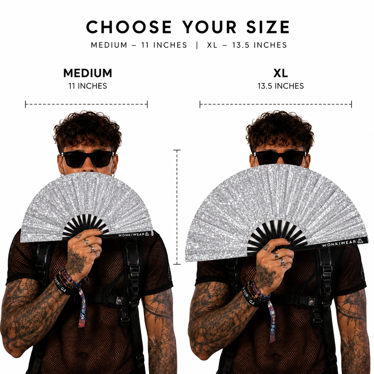 Silver Glitter Festival Fan with Matching Leg Holster | XL & Medium