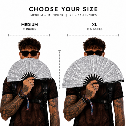 Silver Glitter Festival Fan with Matching Leg Holster | XL & Medium