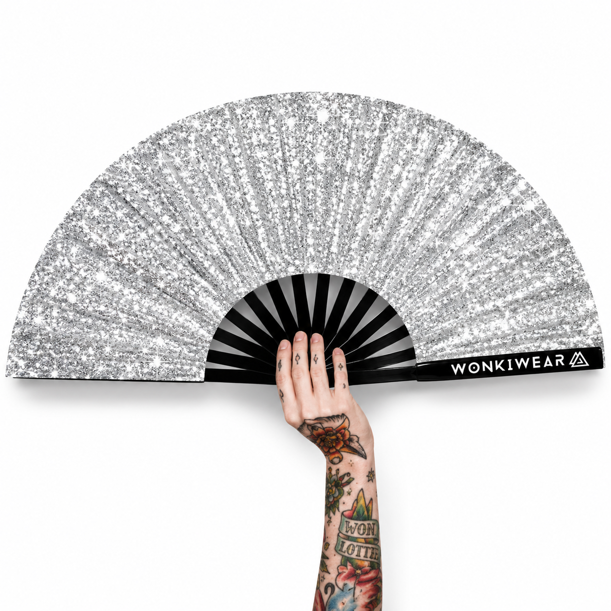 Silver Glitter Festival Fan with Matching Leg Holster | XL & Medium