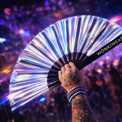 Silver Stardust Iridescent Festival Fan (XL Rave Fan UK)
