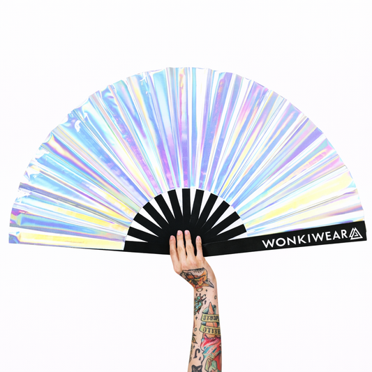 Silver Stardust Iridescent Festival Fan (XL Rave Fan UK)