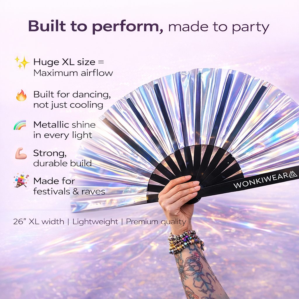 Silver Stardust Iridescent Festival Fan (XL Rave Fan UK)