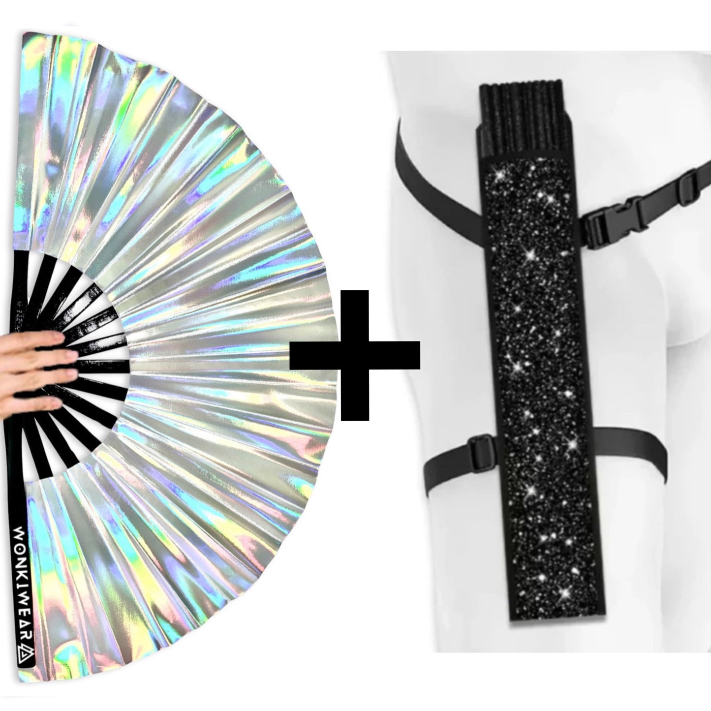 Silver Stardust Iridescent Festival Fan (XL Rave Fan UK)