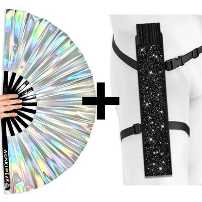 Silver Stardust Iridescent Festival Fan (XL Rave Fan UK)