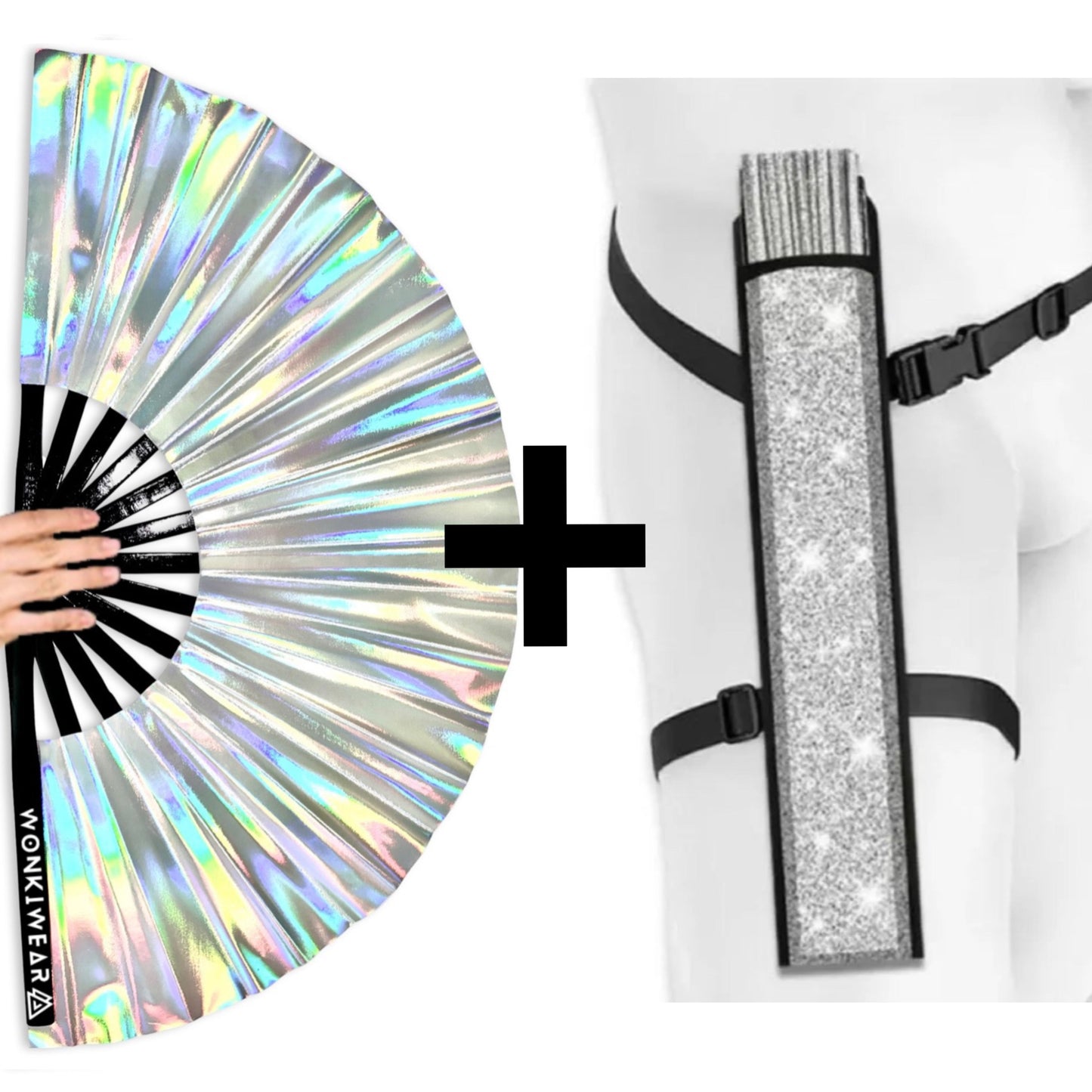 Silver Stardust Iridescent Festival Fan (XL Rave Fan UK)