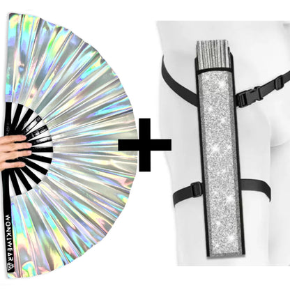Silver Stardust Iridescent Festival Fan (XL Rave Fan UK)