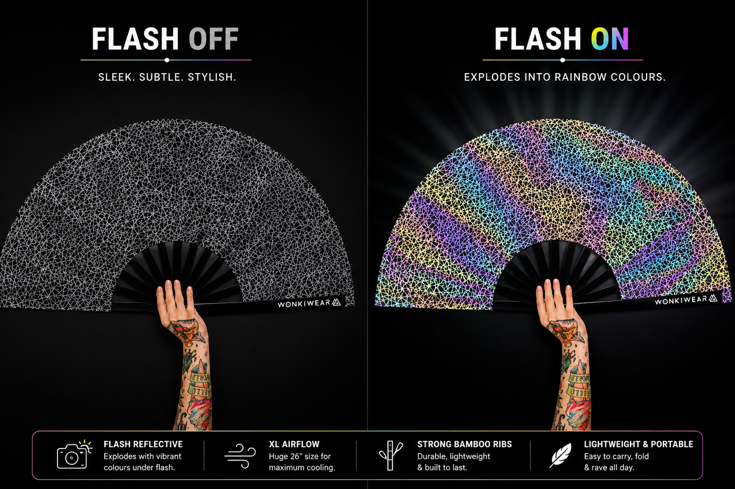 XL Flash Reflective Silver Web Festival Fan