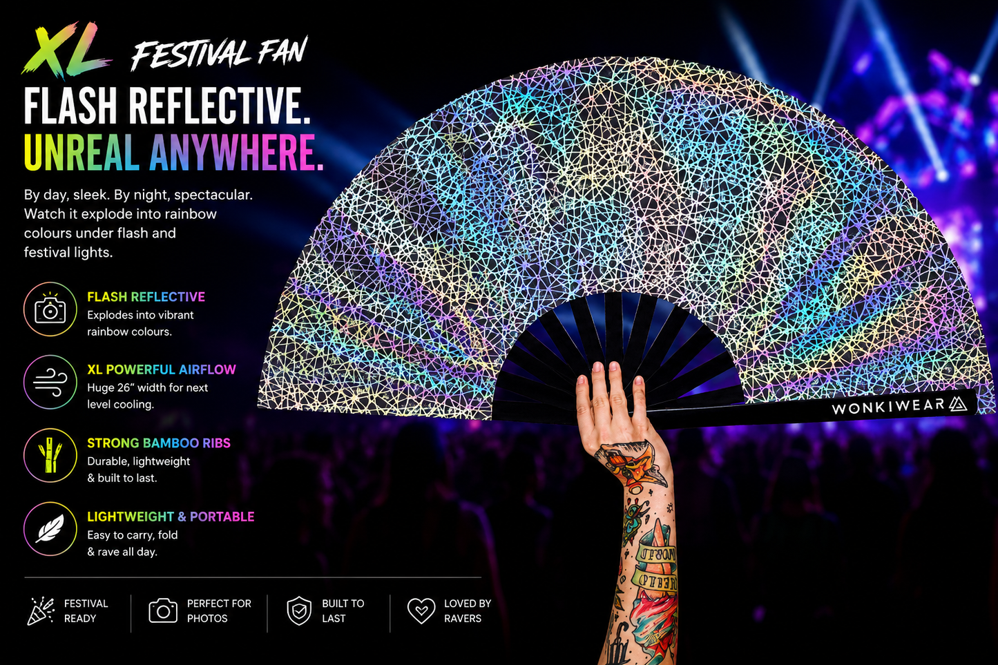 XL Flash Reflective Silver Web Festival Fan