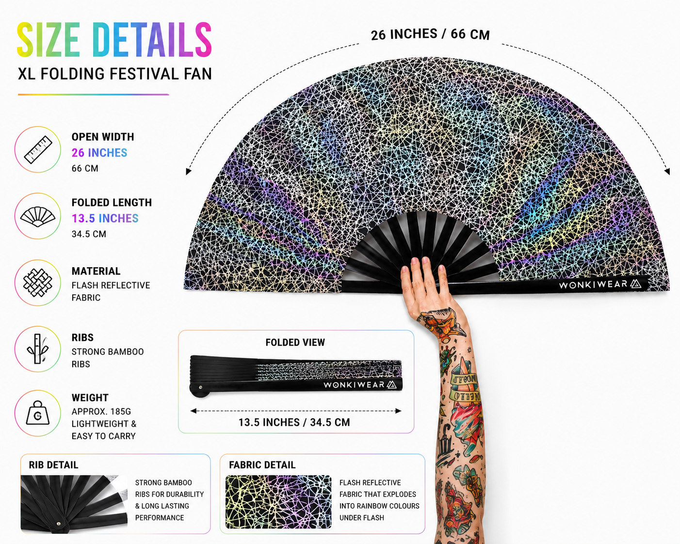 XL Flash Reflective Silver Web Festival Fan