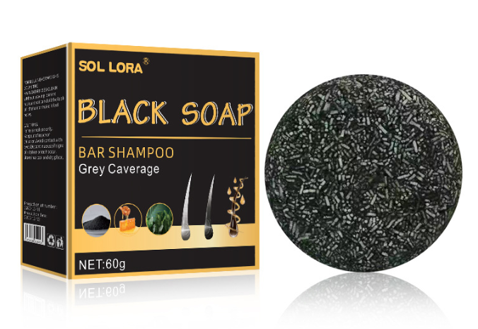 BLACK SOAP
BAR, Grey coverage, hair Softening Shampoo