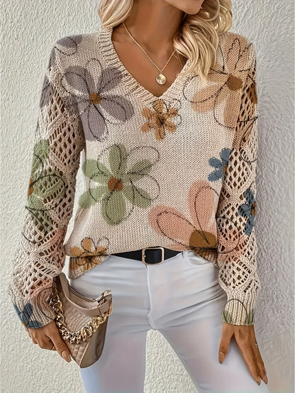 Printed Sweater V-Neck Pullover