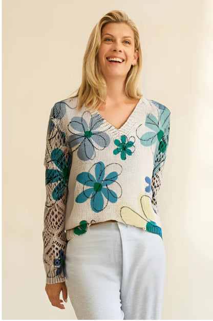 Printed Sweater V-Neck Pullover