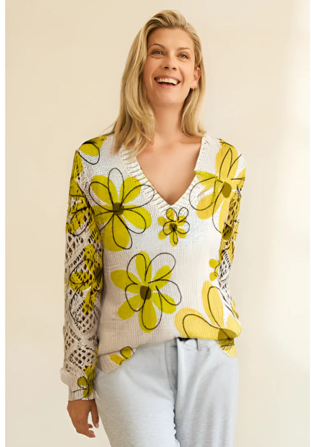 Printed Sweater V-Neck Pullover