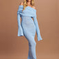 off-shoulder pleated knit dress