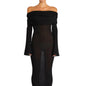 off-shoulder pleated knit dress