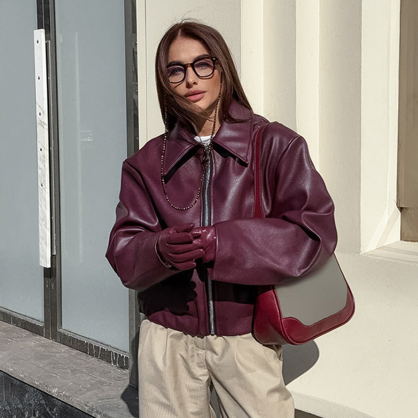 Vintage Moto-Style Leather Coat