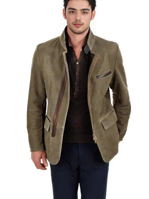 New Men's European And American Fashion Vintage Jacket Stitching Top