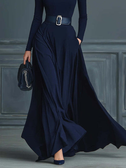 Long-Sleeve Tight-Waisted Long-Neck Dress