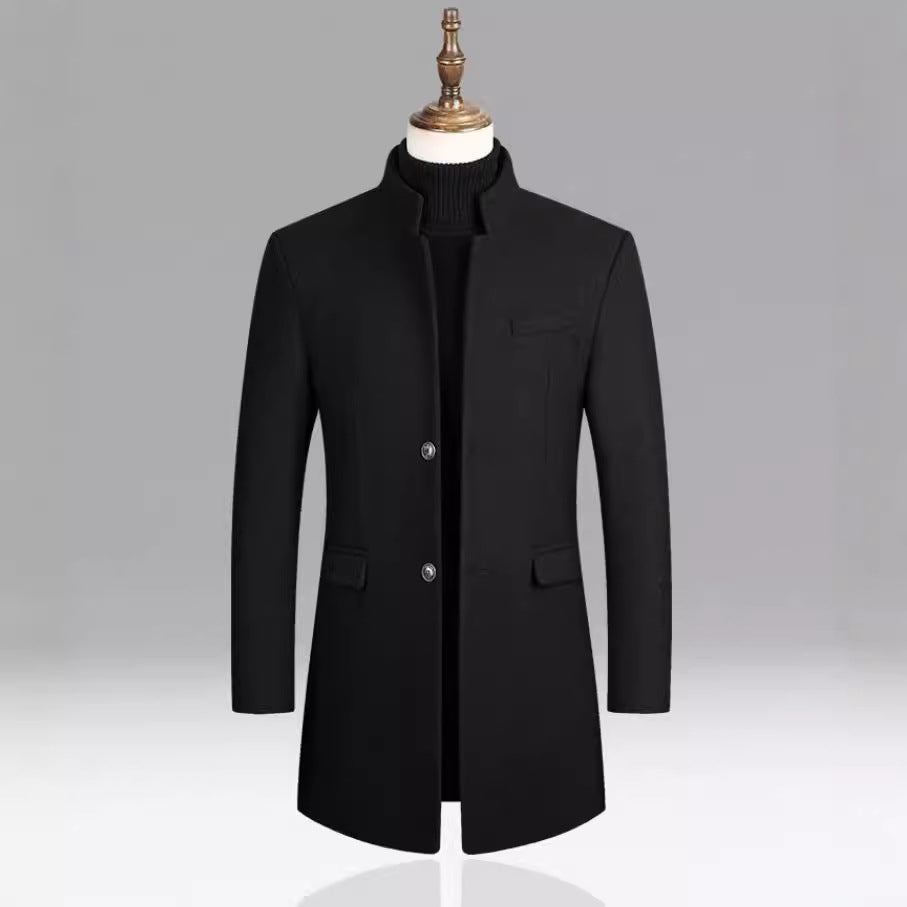 Mid-Length Stand Collar Casual Coat