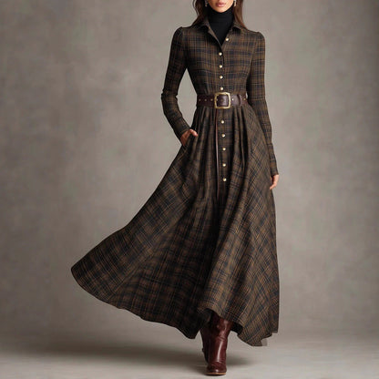 Lapel Waist Shirt Long Dress