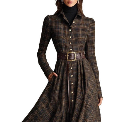 Lapel Waist Shirt Long Dress