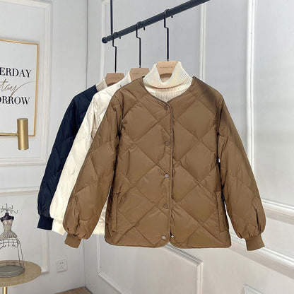 Collarless Rhombic Cotton-Padded Jacket