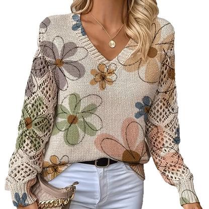 Printed Sweater V-Neck Pullover