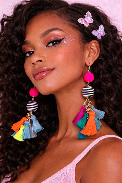 Colourful Tassel Earrings UK – Statement Rainbow Drop Earrings (Festival & Rave Accessories)