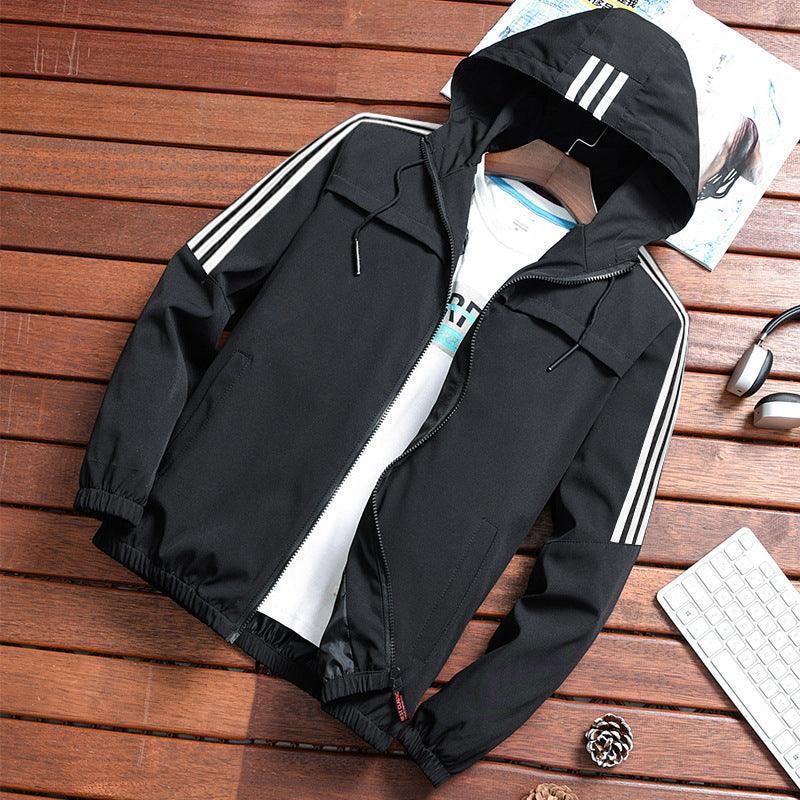 Stripe Hooded Rain Windbreaker Jacket