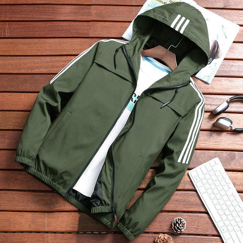 Stripe Hooded Rain Windbreaker Jacket