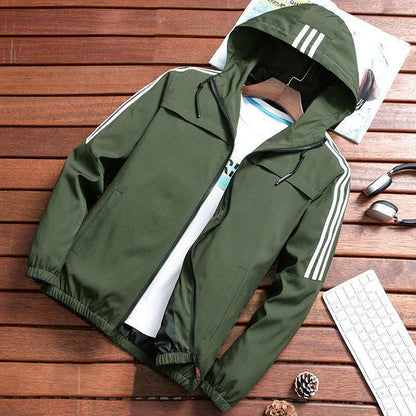 Stripe Hooded Rain Windbreaker Jacket