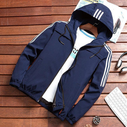 Stripe Hooded Rain Windbreaker Jacket