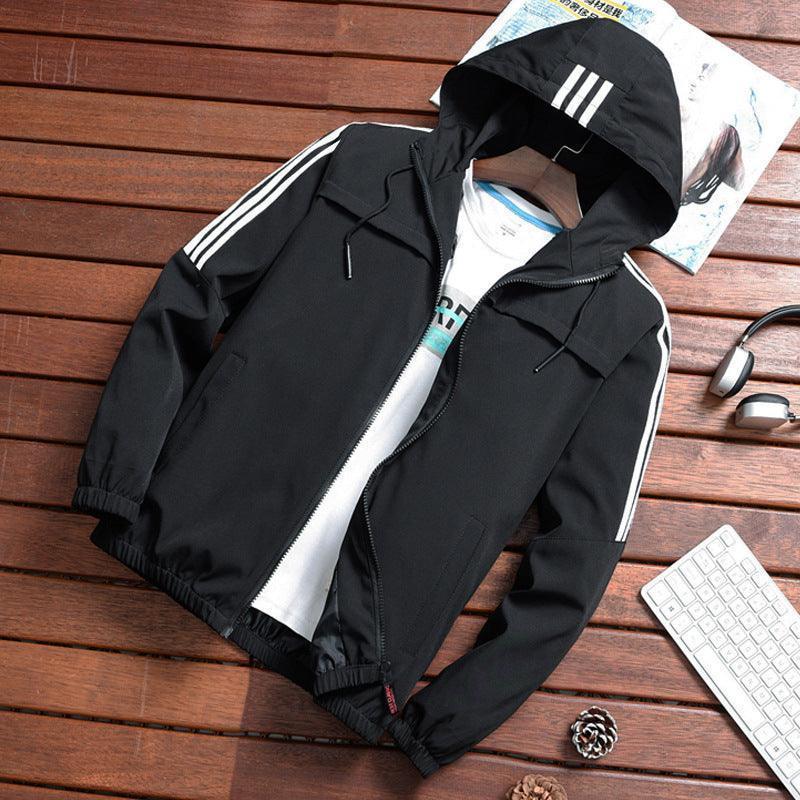 Stripe Hooded Rain Windbreaker Jacket