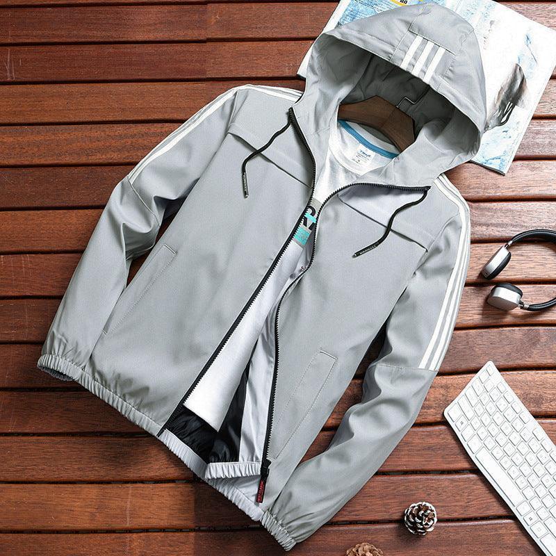 Stripe Hooded Rain Windbreaker Jacket