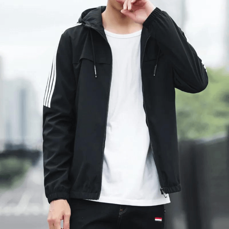 Stripe Hooded Rain Windbreaker Jacket