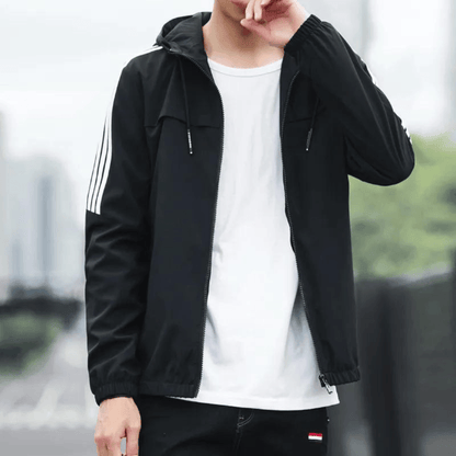 Stripe Hooded Rain Windbreaker Jacket
