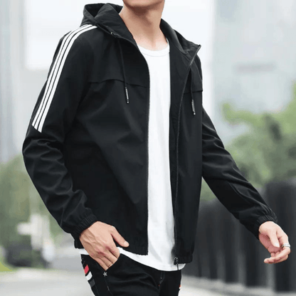 Stripe Hooded Rain Windbreaker Jacket