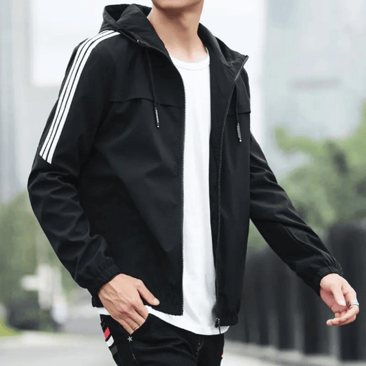 Stripe Hooded Rain Windbreaker Jacket