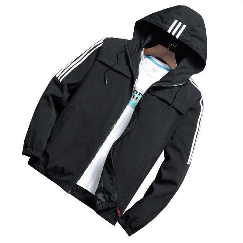 Stripe Hooded Rain Windbreaker Jacket
